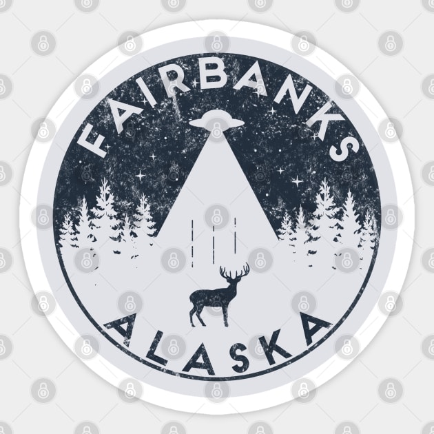 Fairbanks Alaska Funny Retro Spaceship Aliens Deer Souvenir Sticker by Pine Hill Goods